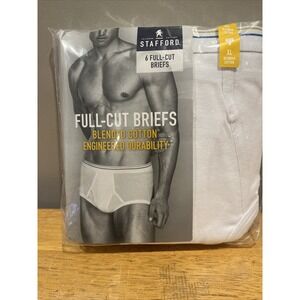 Stafford Mens Full Cut Briefs Underwear Size XL White 100%‎ Cotton 6-Pack New